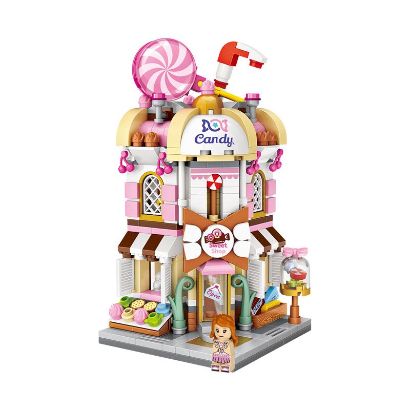 LOZ 1644 non  CỬA HÀNG KẸO MINI STREET VIEW bộ đồ chơi xếp lắp ráp ghép mô hình Mini Modular Đường Phố Thu Nhỏ 456 khối