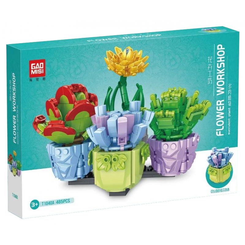 GAOMISI T1040A 1040A non  4 LOẠI MỌNG NƯỚC bộ đồ chơi xếp lắp ráp ghép mô hình FLOWER WORKSHOP SUCCULENT PLANT 485 khối