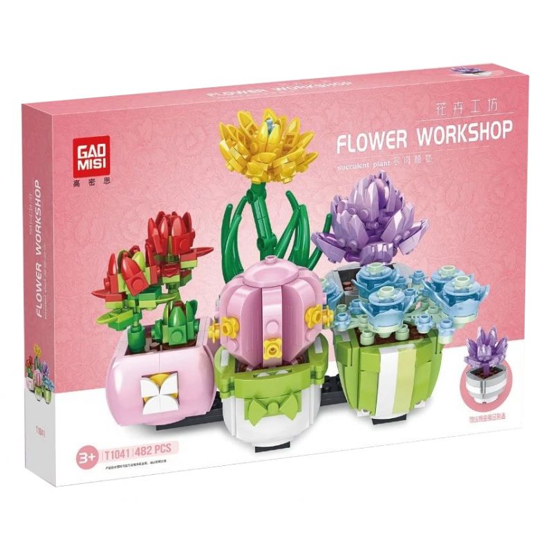 GAOMISI T1041 1041 non  4 LOẠI MỌNG NƯỚC bộ đồ chơi xếp lắp ráp ghép mô hình FLOWER WORKSHOP SUCCULENT PLANT 482 khối