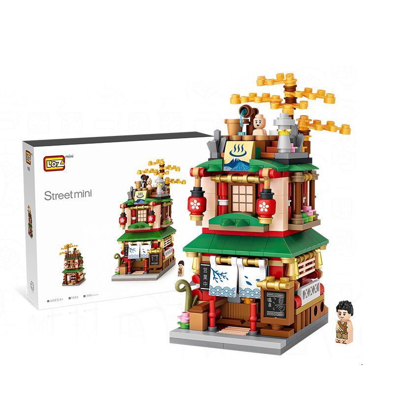 LOZ 1653 non  NGÔI NHÀ SUỐI NƯỚC NÓNG NHÌN RA ĐƯỜNG PHỐ NHẬT BẢN bộ đồ chơi xếp lắp ráp ghép mô hình Modular Buildings Mô Hình Nhà Cửa 399 khối