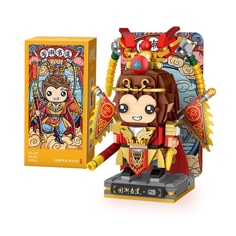 LOZ 1348 non  QUỐC TRIỀU TÔN NGỘ KHÔNG bộ đồ chơi xếp lắp ráp ghép mô hình Brickheadz Nhân Vật Đầu To 332 khối