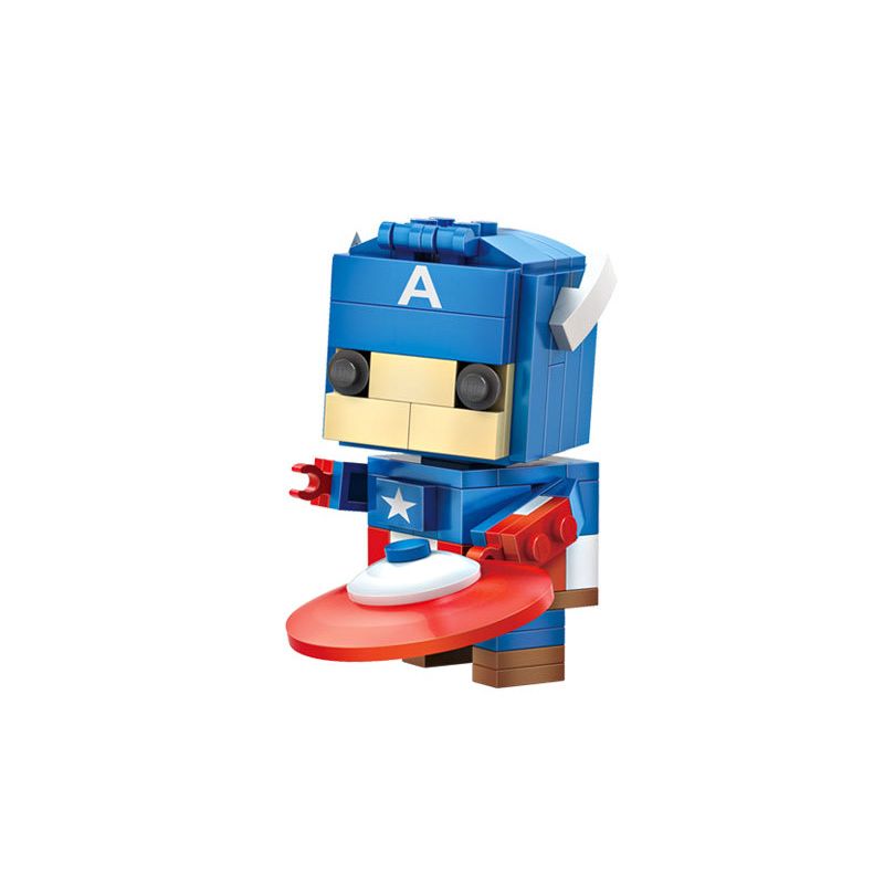 LOZ 1401 non  ĐỘI TRƯỞNG MỸ bộ đồ chơi xếp lắp ráp ghép mô hình Brickheadz CAPTAIN AMERICA Nhân Vật Đầu To 142 khối