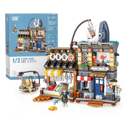 LOZ 1231 non  CỬA HÀNG CÁ bộ đồ chơi xếp lắp ráp ghép mô hình Creator STREET MINI Sáng Tạo 790 khối