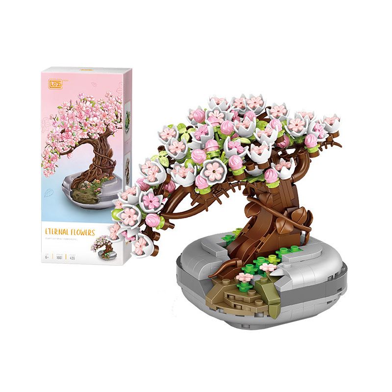 LOZ 1661 non  CHẬU CÂY HOA ANH ĐÀO bộ đồ chơi xếp lắp ráp ghép mô hình Flowers 426 khối