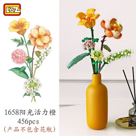 LOZ 1658 non  BÓ HOA NẮNG CAM RỰC RỠ bộ đồ chơi xếp lắp ráp ghép mô hình Flowers 456 khối