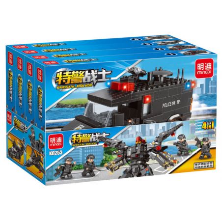 MINGDI K0253 0253 non  KẾT HỢP SWAT MECH 4 bộ đồ chơi xếp lắp ráp ghép mô hình 1109 khối
