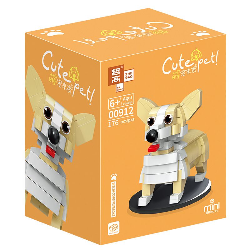 ZHEGAO 00912 non  CHÓ CORGI XỨ WALES bộ đồ chơi xếp lắp ráp ghép mô hình CUTE PET WELSH CORGI PEMBROKE 176 khối