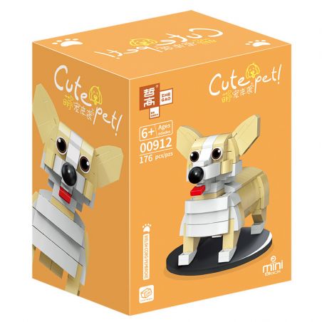ZHEGAO 00912 non  CHÓ CORGI XỨ WALES bộ đồ chơi xếp lắp ráp ghép mô hình CUTE PET WELSH CORGI PEMBROKE 176 khối