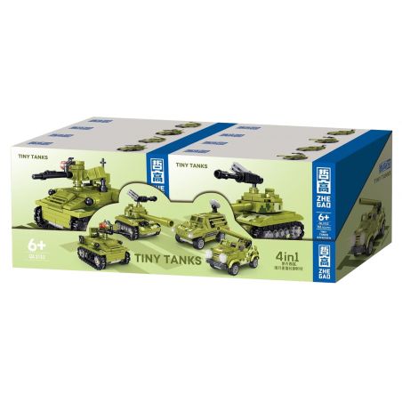 ZHEGAO QL2133 2133 non  MINI LONG GUN TANK 4 KẾT HỢP bộ đồ chơi xếp lắp ráp ghép mô hình Military Army Quân Sự Bộ Đội 654 khối