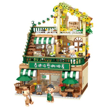 INBRIXX 881101 non  QUÁN CÀ PHÊ CHỮA BỆNH TEDDY bộ đồ chơi xếp lắp ráp ghép mô hình 1381 khối