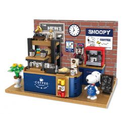HSANHE CACO S005 non  QUÁN CÀ PHÊ bộ đồ chơi xếp lắp ráp ghép mô hình Snoopy PEANUTS SNOOPY Chú Chó 520 khối