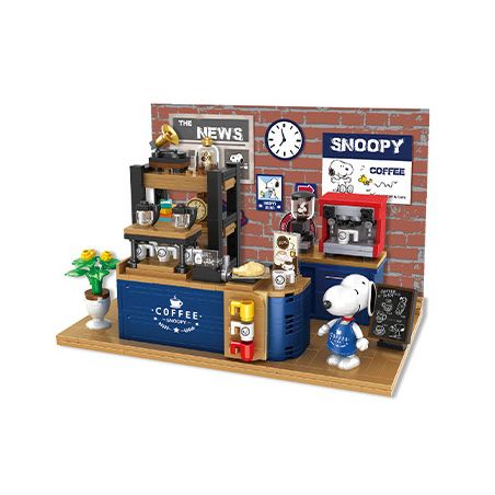 HSANHE CACO S005 non  QUÁN CÀ PHÊ bộ đồ chơi xếp lắp ráp ghép mô hình Snoopy PEANUTS SNOOPY Chú Chó 520 khối