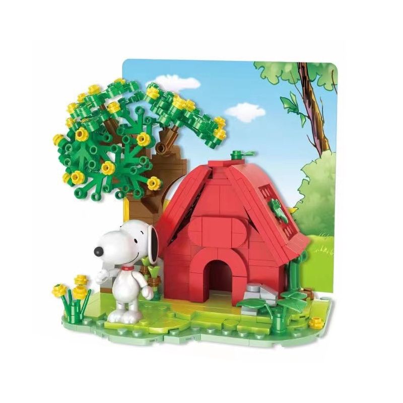 HSANHE CACO S002 non  NGÔI NHÀ MÀU ĐỎ SNOOPY CẢNH bộ đồ chơi xếp lắp ráp ghép mô hình PEANUTS SNOOPY Chú Chó 315 khối