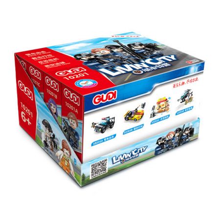 GUDI 10201 non  HỘP TRƯNG BÀY CẢNH SÁT ĐẶC NHIỆM THÀNH PHỐ 4 KIỂU bộ đồ chơi xếp lắp ráp ghép mô hình City LIVIN'CITY 464 khối