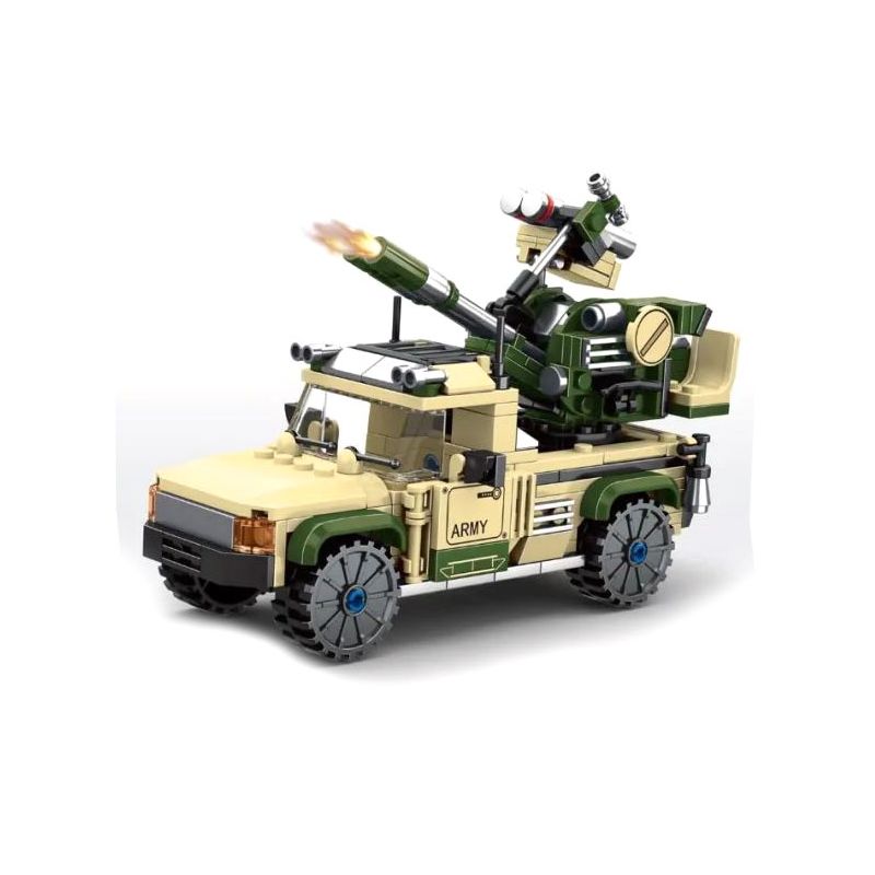 MINGDI K0263 0263 non  XE BÁN TẢI TRANG BỊ SÚNG PHÒNG KHÔNG bộ đồ chơi xếp lắp ráp ghép mô hình Military Army Quân Sự Bộ Đội 395 khối