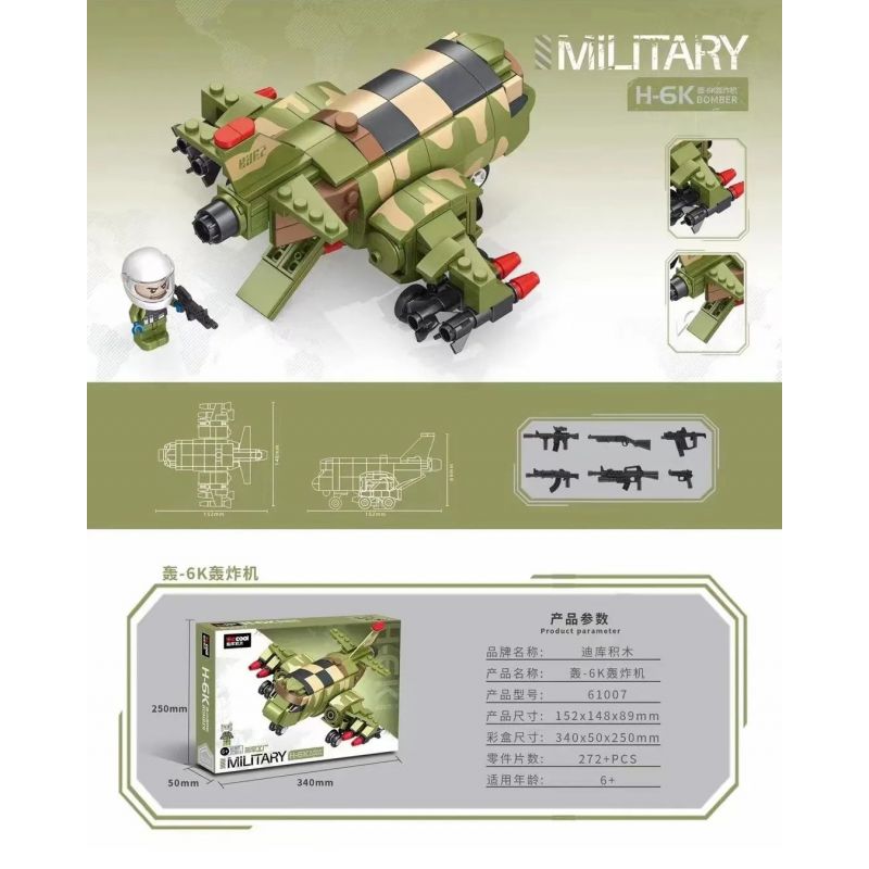 Decool 61007 Jisi 61007 non  MÁY BAY NÉM BOM H-6K bộ đồ chơi xếp lắp ráp ghép mô hình Military Army MILITARY H-6K BOMBER Quân Sự Bộ Đội 272 khối