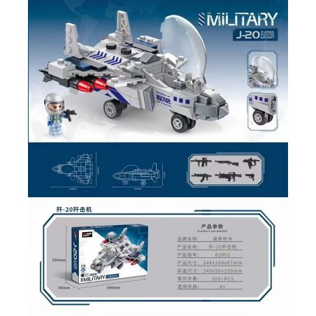 Decool 61002 Jisi 61002 non  MÁY BAY CHIẾN ĐẤU J-20 bộ đồ chơi xếp lắp ráp ghép mô hình Military Army MILITARY J-20 FIGHTER AIRCRAFT Quân Sự Bộ Đội 205 khối