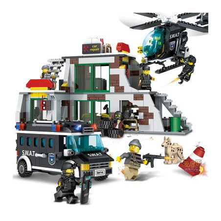 GUDI 9414 non  SWAT ĐỘT KÍCH HANG ??? KHỦNG BỐ bộ đồ chơi xếp lắp ráp ghép mô hình City Thành Phố 703 khối