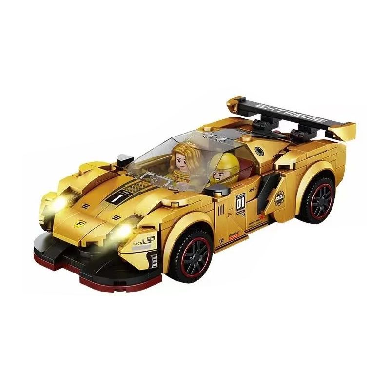 FORANGE FC1614 1614 non  SIÊU XE CỰC NHANH MÀU VÀNG LÙI bộ đồ chơi xếp lắp ráp ghép mô hình Mini Racing Pacemaker Đua Xe Mini 287 khối