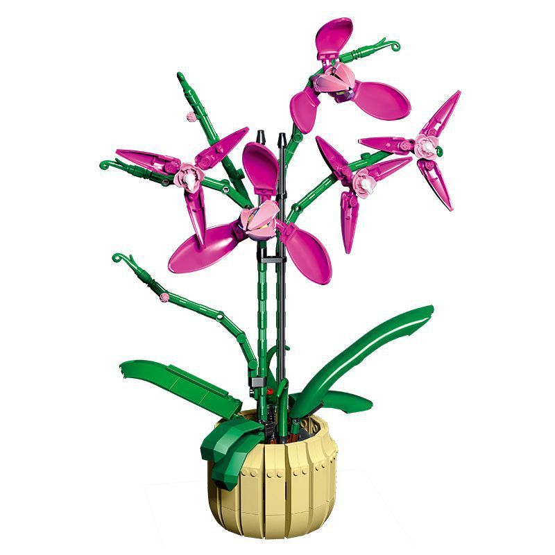 DK 3009 non  HOA LAN HỒ ĐIỆP ĐỎ bộ đồ chơi xếp lắp ráp ghép mô hình Flowers COLD ORCHID 608 khối