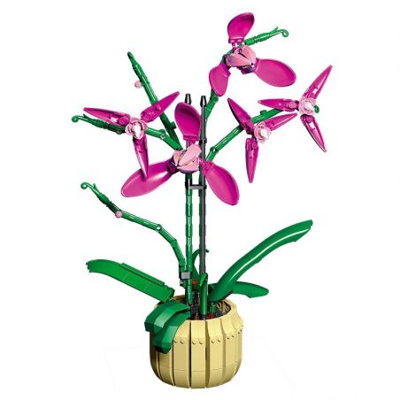 DK 3009 non  HOA LAN HỒ ĐIỆP ĐỎ bộ đồ chơi xếp lắp ráp ghép mô hình Flowers COLD ORCHID 608 khối