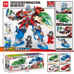 MINGDI 10089 non  ĐUA XE MECH 4 KẾT HỢP bộ đồ chơi xếp lắp ráp ghép mô hình SPEED DEFORMATION 815 khối