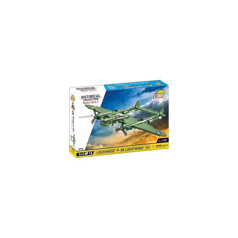 COBI CHARACTER BUILDING 5726 non  MÁY BAY CHIẾN ĐẤU LOCKHEED P-38 CỦA MỸ tỷ lệ 1:32 bộ đồ chơi xếp lắp ráp ghép mô hình Military Army LOCKHEED P-38 LIGHTNING Quân Sự Bộ Đội 545 khối