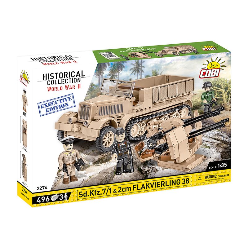 COBI CHARACTER BUILDING 2274 non  XE TẢI NỬA TẤN ĐƯỜNG CỦA ĐỨC VÀ PHIÊN BẢN HÀNH CHÍNH SÚNG PHÒNG KHÔNG 4 ĐƠN VỊ tỷ lệ 1:35 bộ đồ chơi xếp lắp ráp ghép mô hình Military Army SD.KFZ.7/1 & 2CM FLAKVIERLING 38 Quân Sự Bộ Đội 496 khối