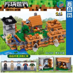 ZHEGAO QL2507 2507 non  VÙNG ĐẤT THẦN THOẠI bộ đồ chơi xếp lắp ráp ghép mô hình Minecraft CUBE WORLD Game Xây Dựng 1187 khối