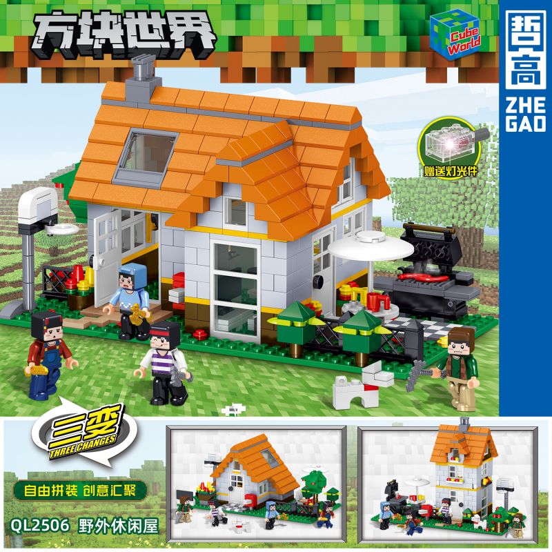 ZHEGAO QL2506 2506 non  NGÔI NHÀ HẺO LÁNH bộ đồ chơi xếp lắp ráp ghép mô hình Minecraft CUBE WORLD Game Xây Dựng 614 khối