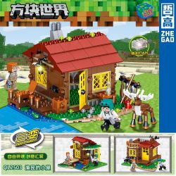 ZHEGAO QL2503 2503 non  TÚP LỀU CỦA NGƯ DÂN bộ đồ chơi xếp lắp ráp ghép mô hình Minecraft CUBE WORLD Game Xây Dựng 399 khối