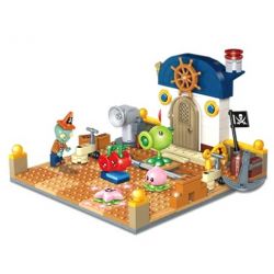 GUDI 60021 non  BỐI CẢNH CẢNG CƯỚP BIỂN bộ đồ chơi xếp lắp ráp ghép mô hình Plants Vs Zombies Hoa Quả Nổi Giận 287 khối