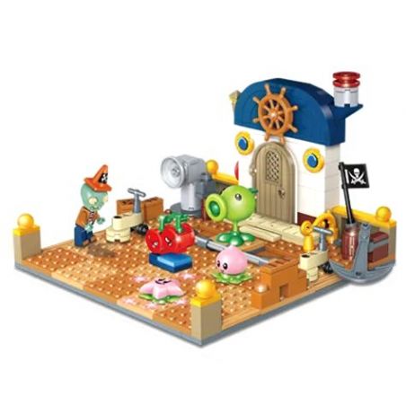 GUDI 60021 non  BỐI CẢNH CẢNG CƯỚP BIỂN bộ đồ chơi xếp lắp ráp ghép mô hình Plants Vs Zombies Hoa Quả Nổi Giận 287 khối