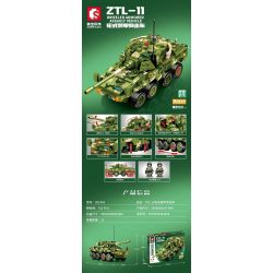 SEMBO 203143 non  XE BỌC THÉP TẤN CÔNG BÁNH LỐP ZTL-11 bộ đồ chơi xếp lắp ráp ghép mô hình Military Army ZTL-11 WHEELED ARMORED ASSAULT VEHICLE Quân Sự Bộ Đội 755 khối