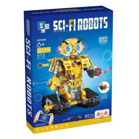 ZHEGAO QL1216 1216 non  ROBOT LẬP TRÌNH ĐIỀU KHIỂN TỪ XA MÀU VÀNG bộ đồ chơi xếp lắp ráp ghép mô hình SCI-FI ROBOTS 513 khối