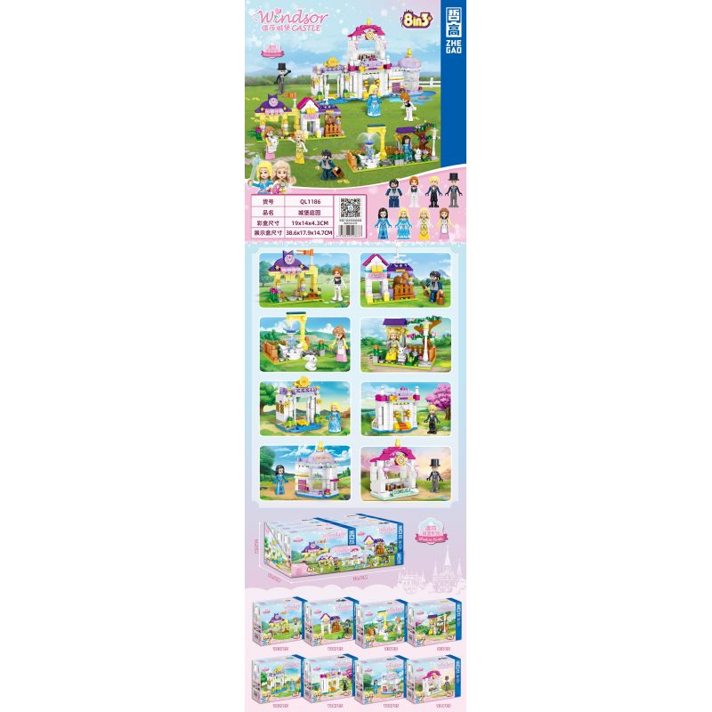 ZHEGAO QL1186 1186 non  LÂU ĐÀI WINDSOR 8 KHU VƯỜN bộ đồ chơi xếp lắp ráp ghép mô hình Girl WINDSOR CASTLE Con Gái 819 khối