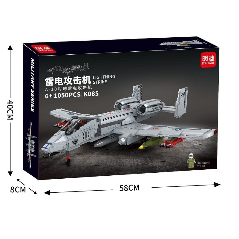 MINGDI K085 non  MÁY BAY TẤN CÔNG MẶT ĐẤT A-10 bộ đồ chơi xếp lắp ráp ghép mô hình Military Army LIGHTING STRIKE Quân Sự Bộ Đội 1050 khối