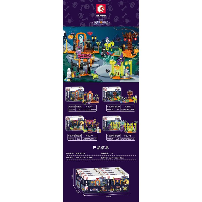 SEMBO 605013 605014 605015 605016 non  TRICKY MAGIC NIGHT 4 KIỂU bộ đồ chơi xếp lắp ráp ghép mô hình Halloween Lễ Hội Hóa Trang Ma Quỷ 493 khối