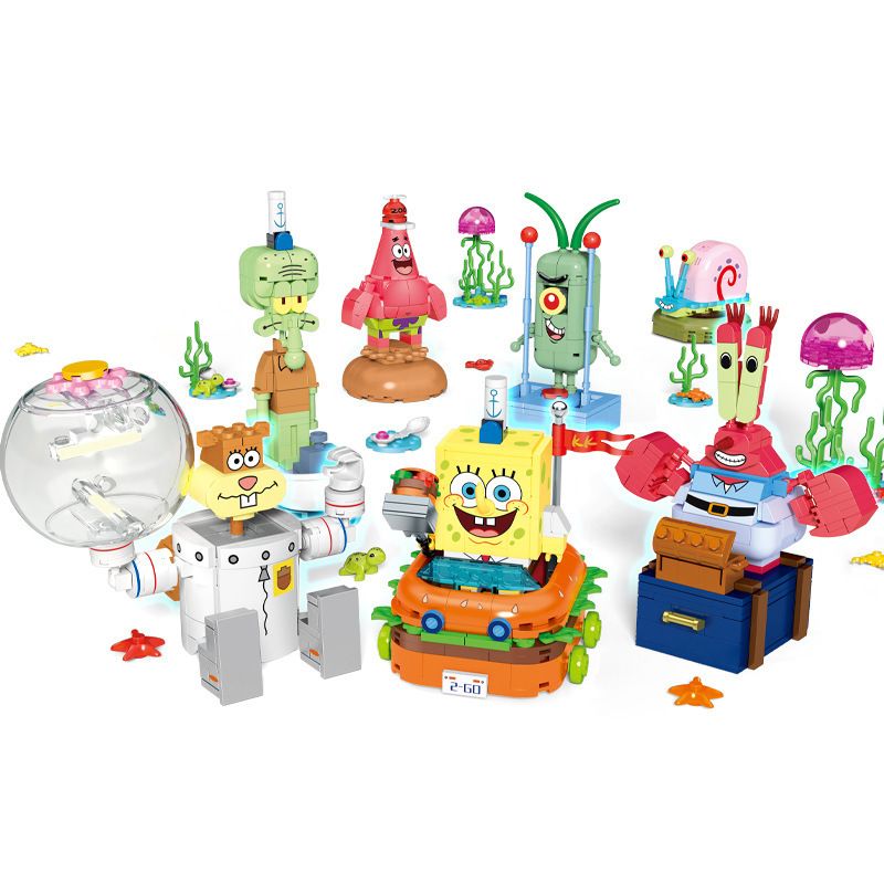 SEMBO 612211 612204 612205 612206 612207 612208 612209 non  SPONGEBOB SQUAREPANTS SẢN PHẨM ĐƯỢC CẤP PHÉP CHÂN DUNG GIA ĐÌNH bộ đồ chơi xếp lắp ráp ghép mô hình Movie & Game Phim Và Trò Chơi 1134 khối