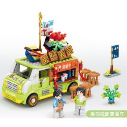 MINGDI 10108 non  XE TẢI THỨC ĂN SUSHI RAMEN bộ đồ chơi xếp lắp ráp ghép mô hình 484 khối