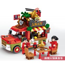 MINGDI 10106 non  XE BÁN ĐỒ ĂN LẨU CAY bộ đồ chơi xếp lắp ráp ghép mô hình 490 khối