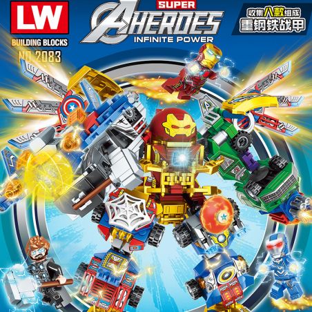 LW 2083 non  GIÁP THÉP HẠNG NẶNG 8 TỔ HỢP bộ đồ chơi xếp lắp ráp ghép mô hình Marvel Super Heroes Siêu Anh Hùng Marvel