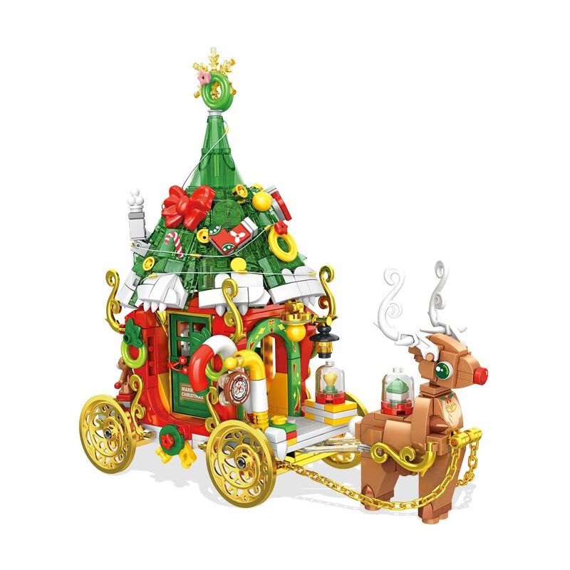 PanlosBrick 601012 Panlos Brick 601012 non  XE NAI SỪNG TẤM GIÁNG SINH bộ đồ chơi xếp lắp ráp ghép mô hình Creator CHRISTMAS ELK CAR Sáng Tạo 648 khối