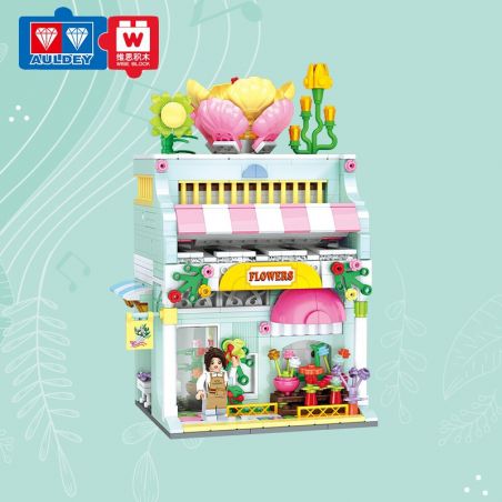 WISE BLOCK HA383201 383201 non  HỘP NHẠC CỬA HÀNG HOA bộ đồ chơi xếp lắp ráp ghép mô hình City Thành Phố 711 khối