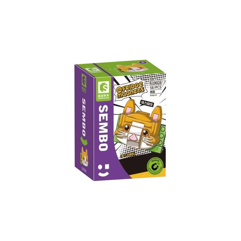 SEMBO 610028 non  MÈO MÀU CAM bộ đồ chơi xếp lắp ráp ghép mô hình Fridge Refrigerator Magnets FRIDGE MAGNETS Nam Châm Dính Tủ Lạnh 58 khối