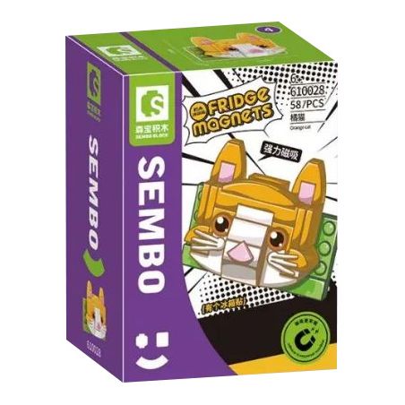 SEMBO 610028 non  MÈO MÀU CAM bộ đồ chơi xếp lắp ráp ghép mô hình Fridge Refrigerator Magnets FRIDGE MAGNETS Nam Châm Dính Tủ Lạnh 58 khối