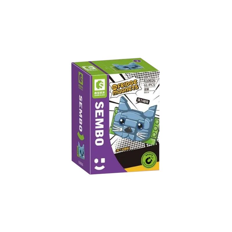 SEMBO 610026 non  MÈO MÀU XANH bộ đồ chơi xếp lắp ráp ghép mô hình Fridge Refrigerator Magnets FRIDGE MAGNETS Nam Châm Dính Tủ Lạnh 61 khối
