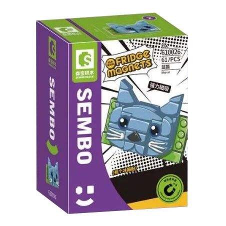 SEMBO 610026 non  MÈO MÀU XANH bộ đồ chơi xếp lắp ráp ghép mô hình Fridge Refrigerator Magnets FRIDGE MAGNETS Nam Châm Dính Tủ Lạnh 61 khối