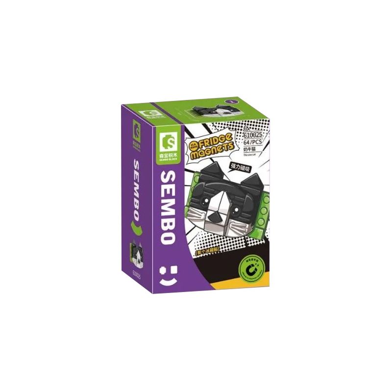 SEMBO 610025 non  MÈO BÒ bộ đồ chơi xếp lắp ráp ghép mô hình Fridge Refrigerator Magnets FRIDGE MAGNETS Nam Châm Dính Tủ Lạnh 64 khối