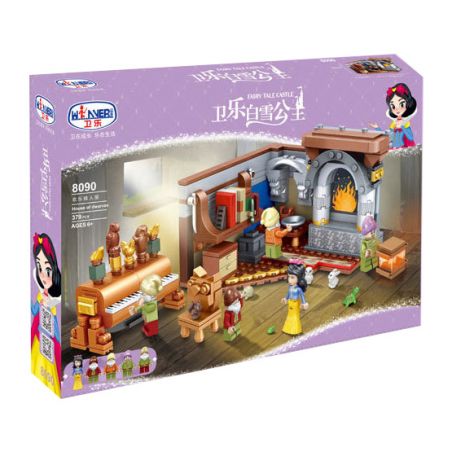 Winner 8090 non  NGÔI NHÀ LÙN HẠNH PHÚC bộ đồ chơi xếp lắp ráp ghép mô hình Snow White Princess HOUSE OF DWARVES Nàng Bạch Tuyết 379 khối